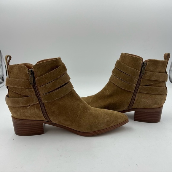 Marc Fisher Medium Brown Suede Yandi Belted Western Booties Size 8.5 - Picture 2 of 9